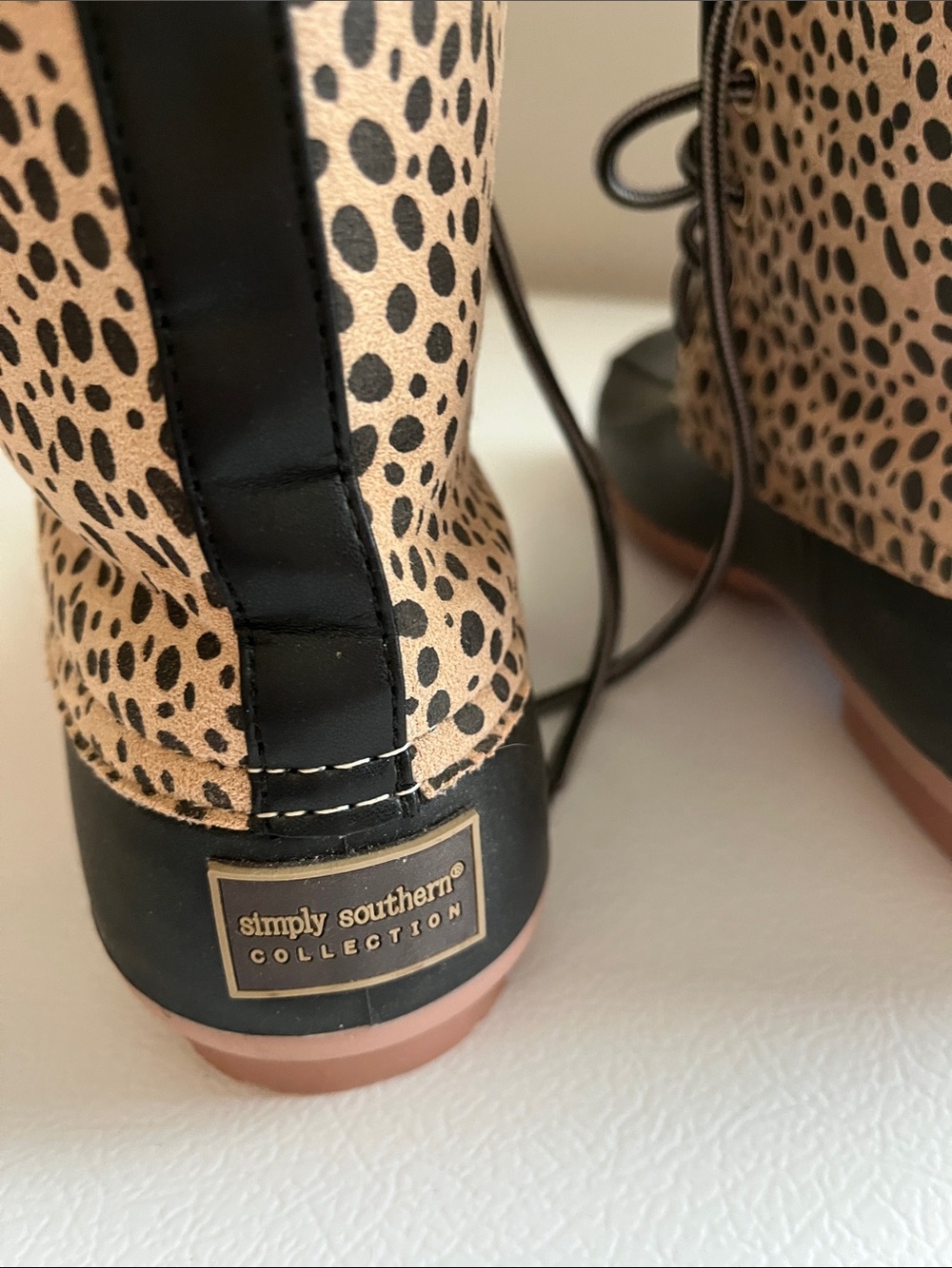 Simply Southern Leopard Print Lace-Up Boots in Tan and Black